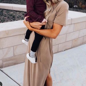 Brown belted maxi dress size small